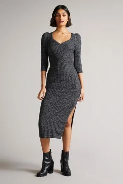 Ted Baker Chelsiy Black Sweetheart Neckline Knitted Dress