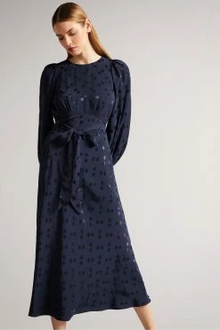 Ted Baker Livela Dk-Blue Spot Jacquard Midaxi Dress -tedbaker Shop Online unnamed file 1101