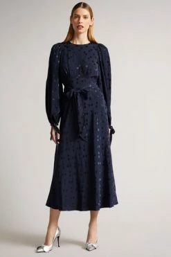 Ted Baker Livela Dk-Blue Spot Jacquard Midaxi Dress -tedbaker Shop Online unnamed file 1104
