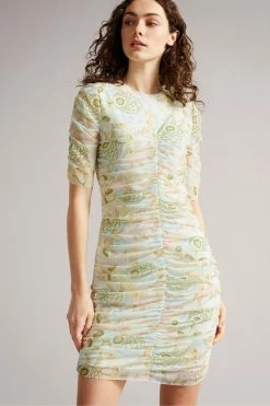 Ted Baker Ainya Yellow Ruched Mesh Dress -tedbaker Shop Online unnamed file 1120