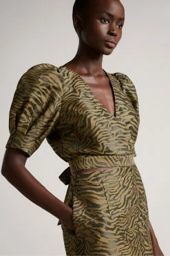 Ted Baker Black Puff Sleeve Top With Fixed Wrap