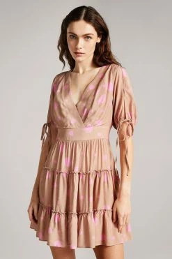 Ted Baker Stefina Lt-Brown Printed Tiered Mini Dress
