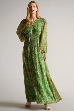 Ted Baker Green Ursilmx Mid Smock Detail Maxi Dress -tedbaker Shop Online unnamed file 1209