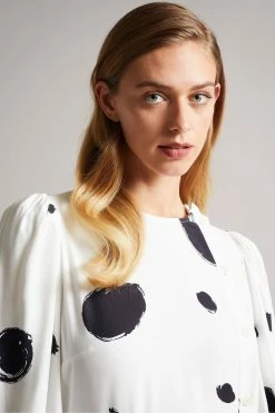 Ted Baker White Eliyzza Button Up Midi Dress With Tie Cuffs -tedbaker Shop Online unnamed file 1225