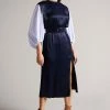 Ted Baker Kaytei Navy Blue Belted Midi Dress With Puff Sleeve