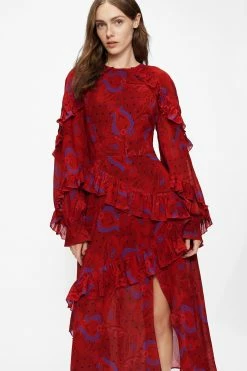Ted Baker Enrqeta Red Frilled Printed Dress