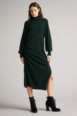 Ted Baker Aavvaa Green Knitted Ruched Side Detail Dress -tedbaker Shop Online unnamed file 1310