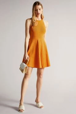 Ted Baker Orange Rayon Flippy Knit Dress -tedbaker Shop Online unnamed file 1314