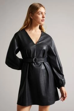 Ted Baker Black Optunia PU Belted Mini Dress
