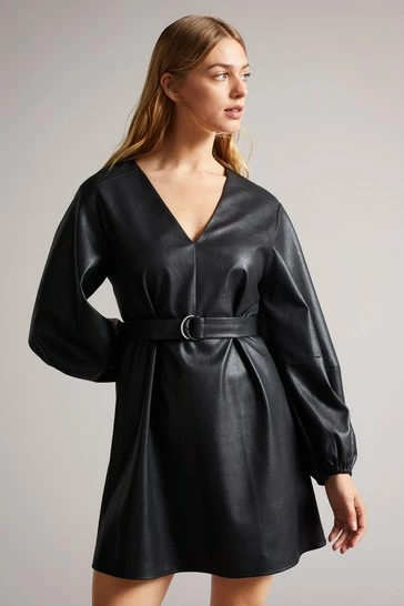 Ted Baker Black Optunia PU Belted Mini Dress 8 Ted Baker Black Optunia PU Belted Mini Dress - Image 6