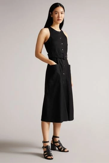 Ted Baker Black Button Through Racer Back Midi Dress 8 Ted Baker Black Button Through Racer Back Midi Dress - Image 6