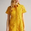 Ted Baker Yellow Mini Lace With Oversized Pockets Shirt Dress
