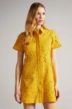 Ted Baker Yellow Mini Lace With Oversized Pockets Shirt Dress -tedbaker Shop Online unnamed file 1354