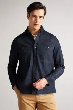 Ted Baker Enfield Dark Blue Long Sleeved Denim Overshirt -tedbaker Shop Online unnamed file 1412