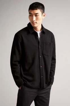 Ted Baker Black Bromlee Long Sleeve Heavyweight Jersey Overshirt