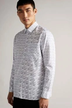 Ted Baker Grey Retrow Long Sleeve Multi Scale Geo Print Shirt