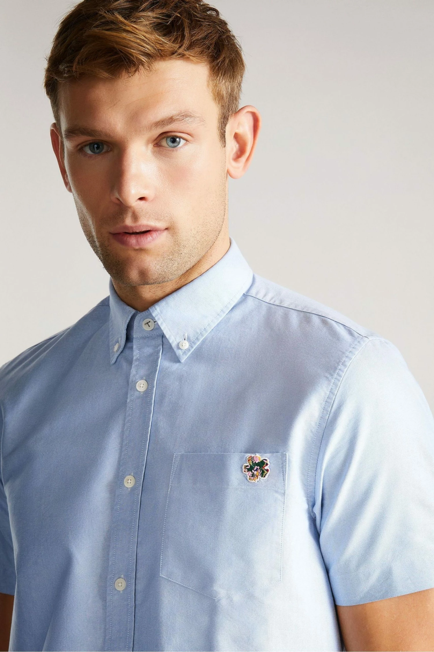Ted Baker Capsho Blue Short Sleeve Oxford Shirt 6 Ted Baker Capsho Blue Short Sleeve Oxford Shirt - Image 4