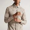 Ted Baker Dunston Brown Long Sleeve Retro Dot Shirt