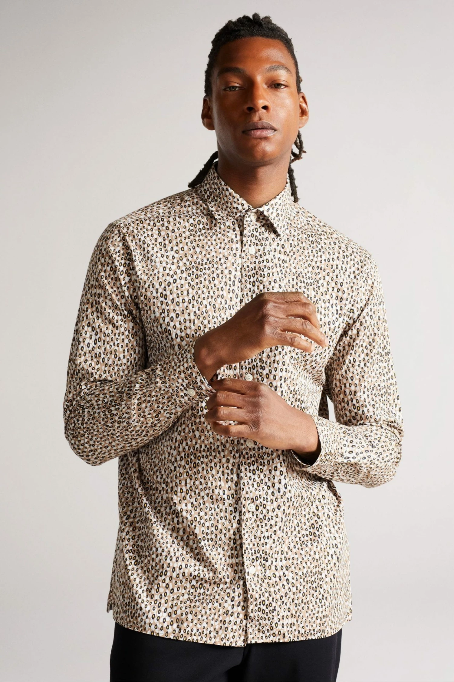 Ted Baker Dunston Brown Long Sleeve Retro Dot Shirt 3 Ted Baker Dunston Brown Long Sleeve Retro Dot Shirt
