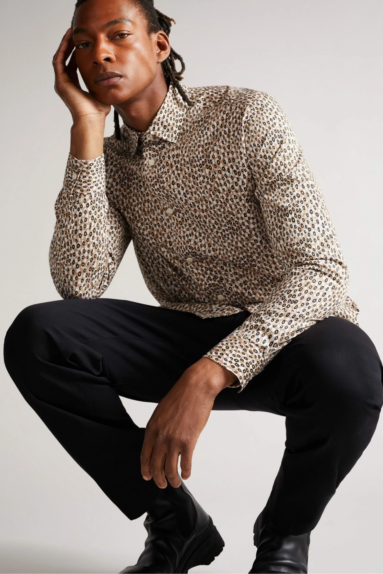 Ted Baker Dunston Brown Long Sleeve Retro Dot Shirt 5 Ted Baker Dunston Brown Long Sleeve Retro Dot Shirt - Image 3