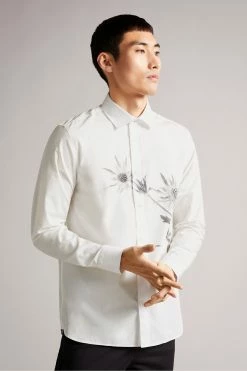 Ted Baker Ilford White Long Sleeve Thistle Placement Print Shirt