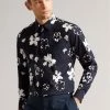 Ted Baker Navy Sevlo Long Sleeve Floral Print Shirt
