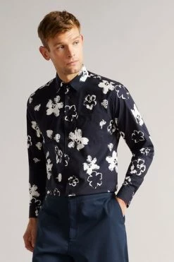 Ted Baker Navy Sevlo Long Sleeve Floral Print Shirt -tedbaker Shop Online unnamed file 1493