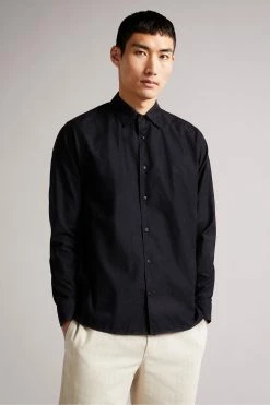 Ted Baker Black Onested Long Sleeve Floral Jacquard Shirt