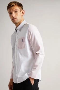 Ted Baker Natural Foster Long Sleeve Colourblock Oxford Shirt