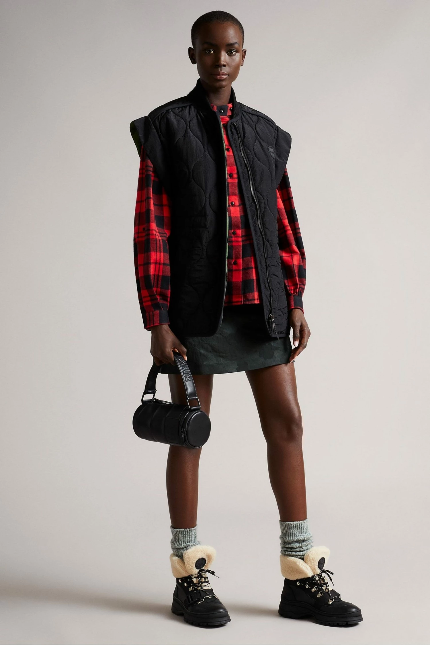 Ted Baker Black Check Flannel Shirt With Knife Pleat 5 Ted Baker Black Check Flannel Shirt With Knife Pleat - Image 3