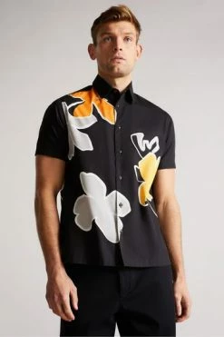 Ted Baker Olympik Black Floral Placement Print Short Sleeve Shirt -tedbaker Shop Online unnamed file 1571