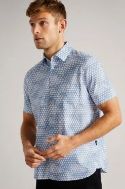 Ted Baker Light Blue Hunno Short Sleeve Geo Tile Print Shirt -tedbaker Shop Online unnamed file 1641