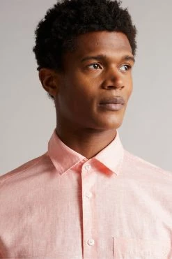 Ted Baker Remark Coral Pink Long Sleeve Linen Shirt -tedbaker Shop Online unnamed file 1708