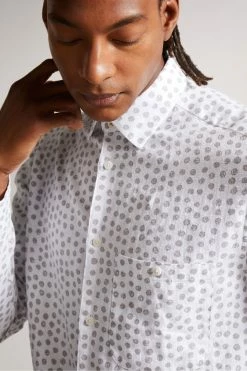 Ted Baker Men's Grey Aillon Long Sleeve Spot Print Shirt -tedbaker Shop Online unnamed file 1737