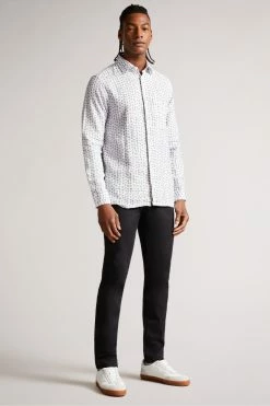 Ted Baker Men's Grey Aillon Long Sleeve Spot Print Shirt -tedbaker Shop Online unnamed file 1738