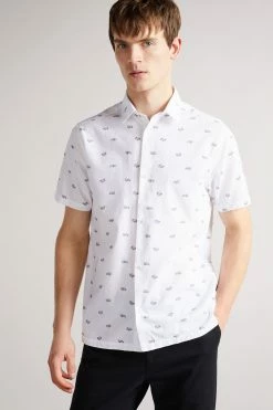 Ted Baker Mens White Deacon Short Sleeve Car Print Shirt