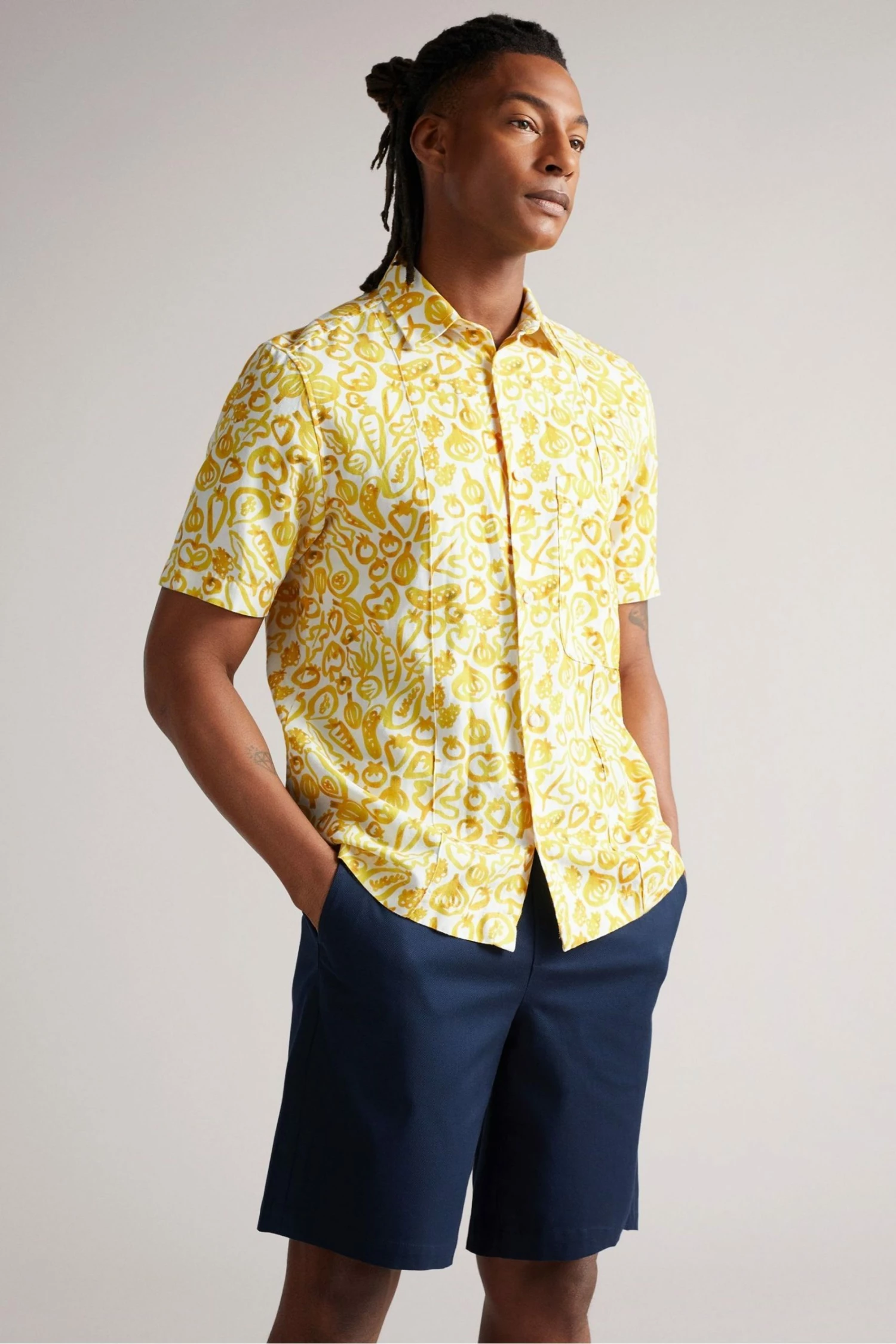 Ted Baker Argo Yellow Short Sleeve Vegetable Print Shirt 3 Ted Baker Argo Yellow Short Sleeve Vegetable Print Shirt