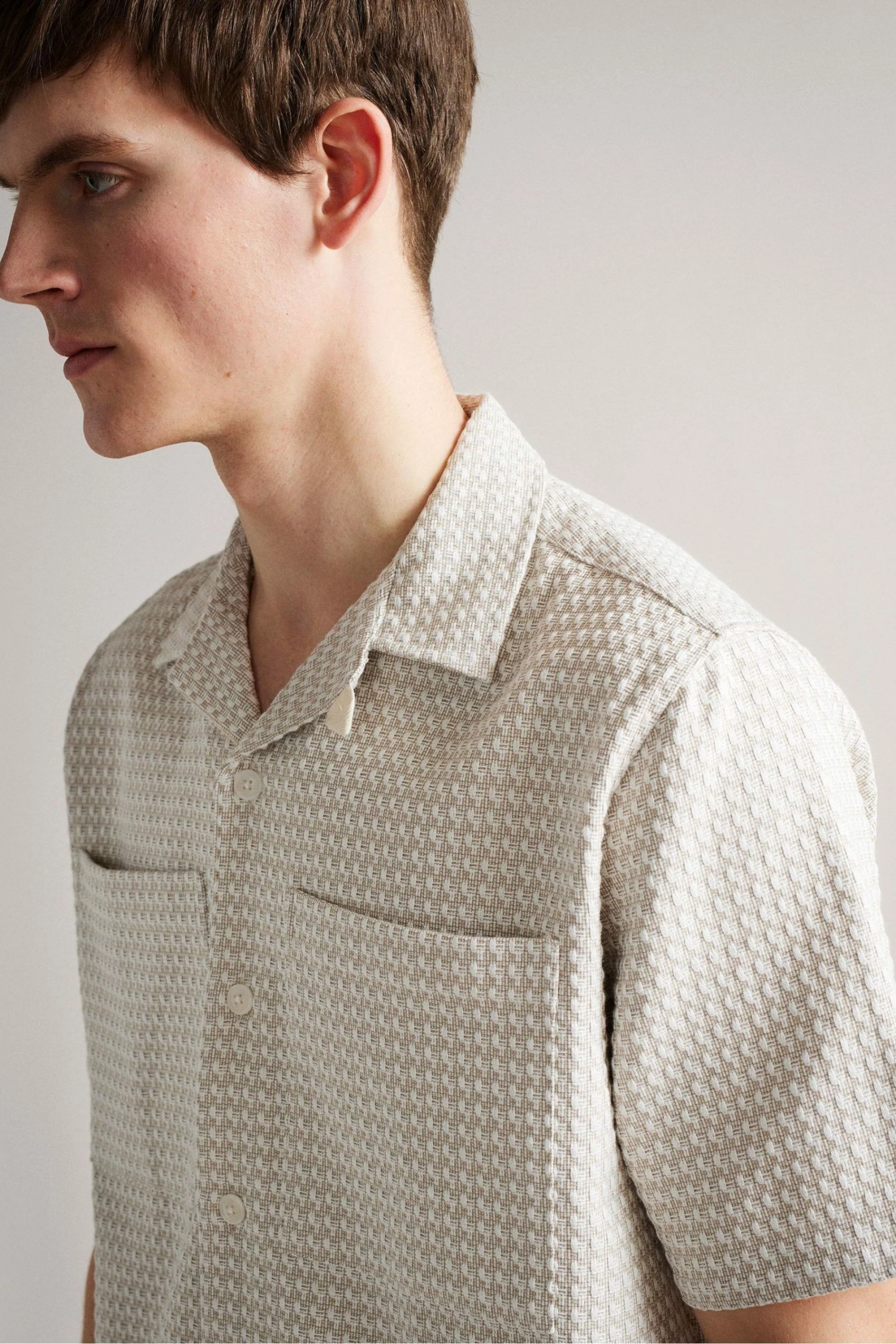 Ted Baker Lovat Ecru Cream Short Sleeve Revere Heavy Texture Shirt 5 Ted Baker Lovat Ecru Cream Short Sleeve Revere Heavy Texture Shirt - Image 3