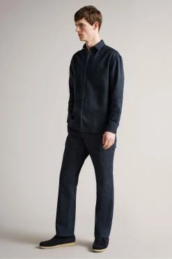 Ted Baker Belvue Blue Long Sleeved Heavy Linen Blend Shirt -tedbaker Shop Online unnamed file 1894