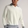Ted Baker Cream Burlee Long Sleeve Open Striped Collar Crew Shirt