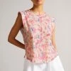 Ted Baker Kashaa Pink Shoulder Pad Linen T-Shirt