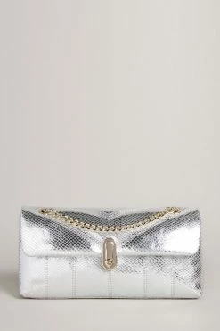 Ted Baker Ayalani Silver Snake Detail Leather Puffer Baguette Bag