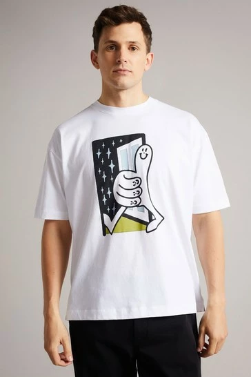Ted Baker White Cullin Short Sleeve Relaxed Fit Graphic T-Shirt 8 Ted Baker White Cullin Short Sleeve Relaxed Fit Graphic T-Shirt - Image 6