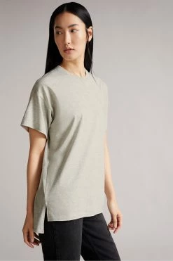 Ted Baker Dk-Grey Aacalia Split Hem Branded T-Shirt