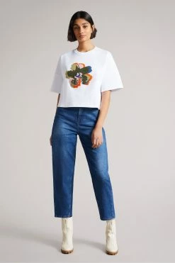 Ted Baker Zsarah White Flower Cropped T-Shirt -tedbaker Shop Online unnamed file 2116