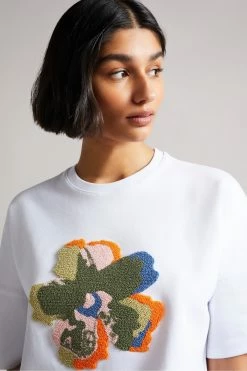 Ted Baker Zsarah White Flower Cropped T-Shirt -tedbaker Shop Online unnamed file 2118