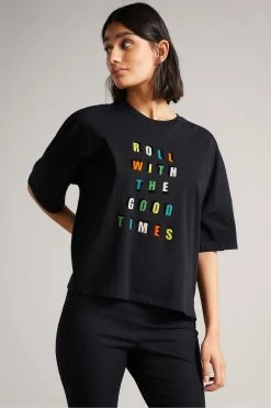 Ted Baker Laurenx Black Roll With The Good Times Graphic T-Shirt