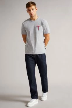 Ted Baker Grey Marl Tedford Short Sleeve Varsity 'T' T-Shirt -tedbaker Shop Online unnamed file 2312