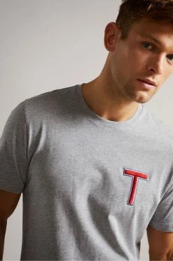 Ted Baker Grey Marl Tedford Short Sleeve Varsity 'T' T-Shirt -tedbaker Shop Online unnamed file 2313