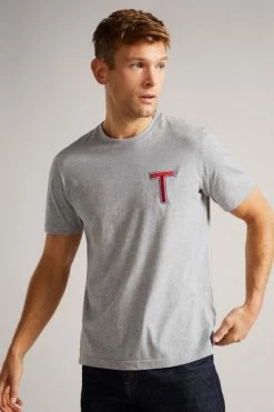 Ted Baker Grey Marl Tedford Short Sleeve Varsity 'T' T-Shirt -tedbaker Shop Online unnamed file 2315